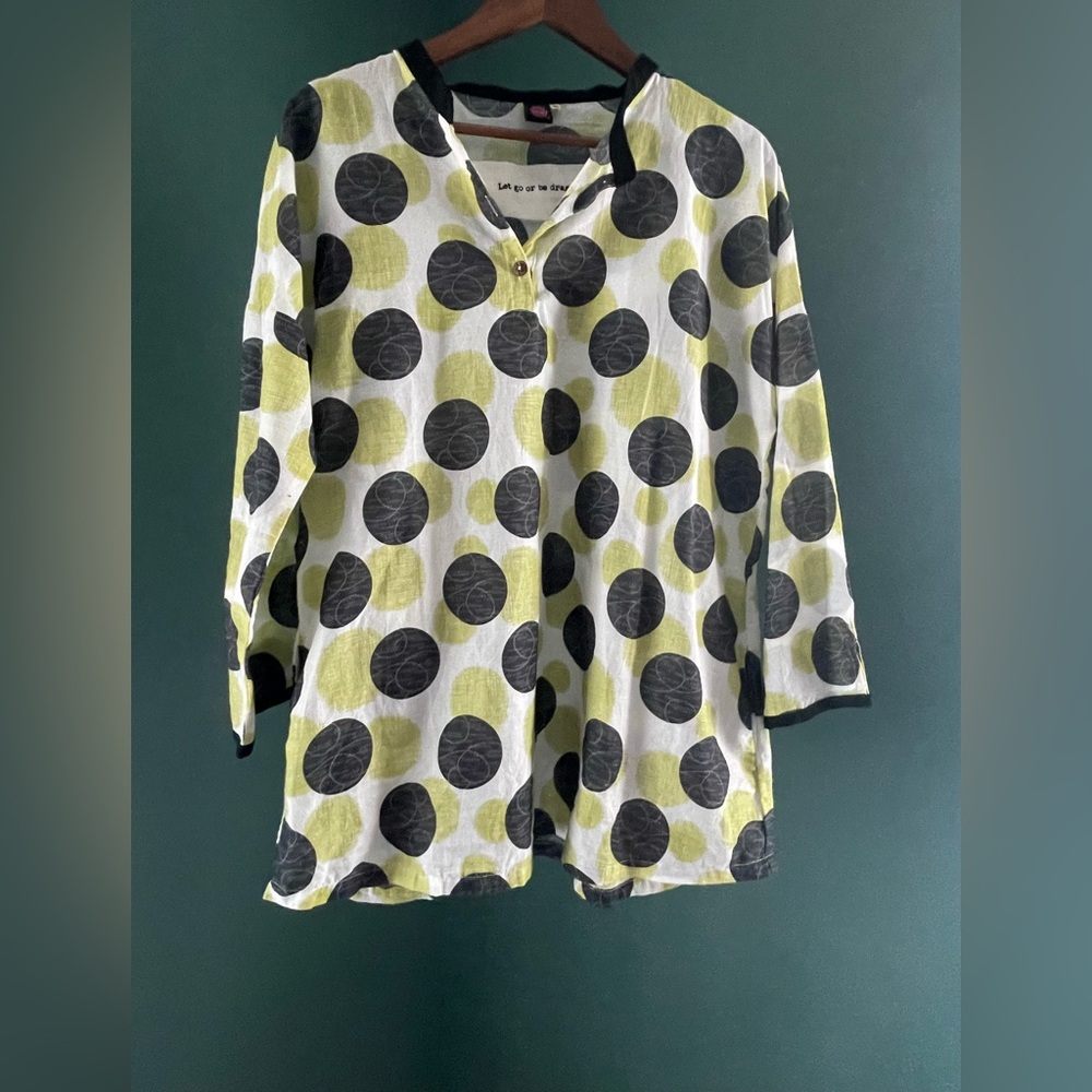 Black and Green Polka Dot Blouse/ vacation wear